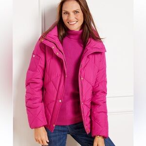 Talbots XS fuchsia pink quilted puffer jacket winter coat warm bright colorful